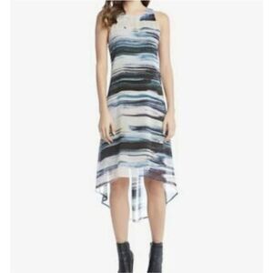 Karen Kane Bella Blue Brush Stroke Sleeveless Sheath Floral High Low Siz…